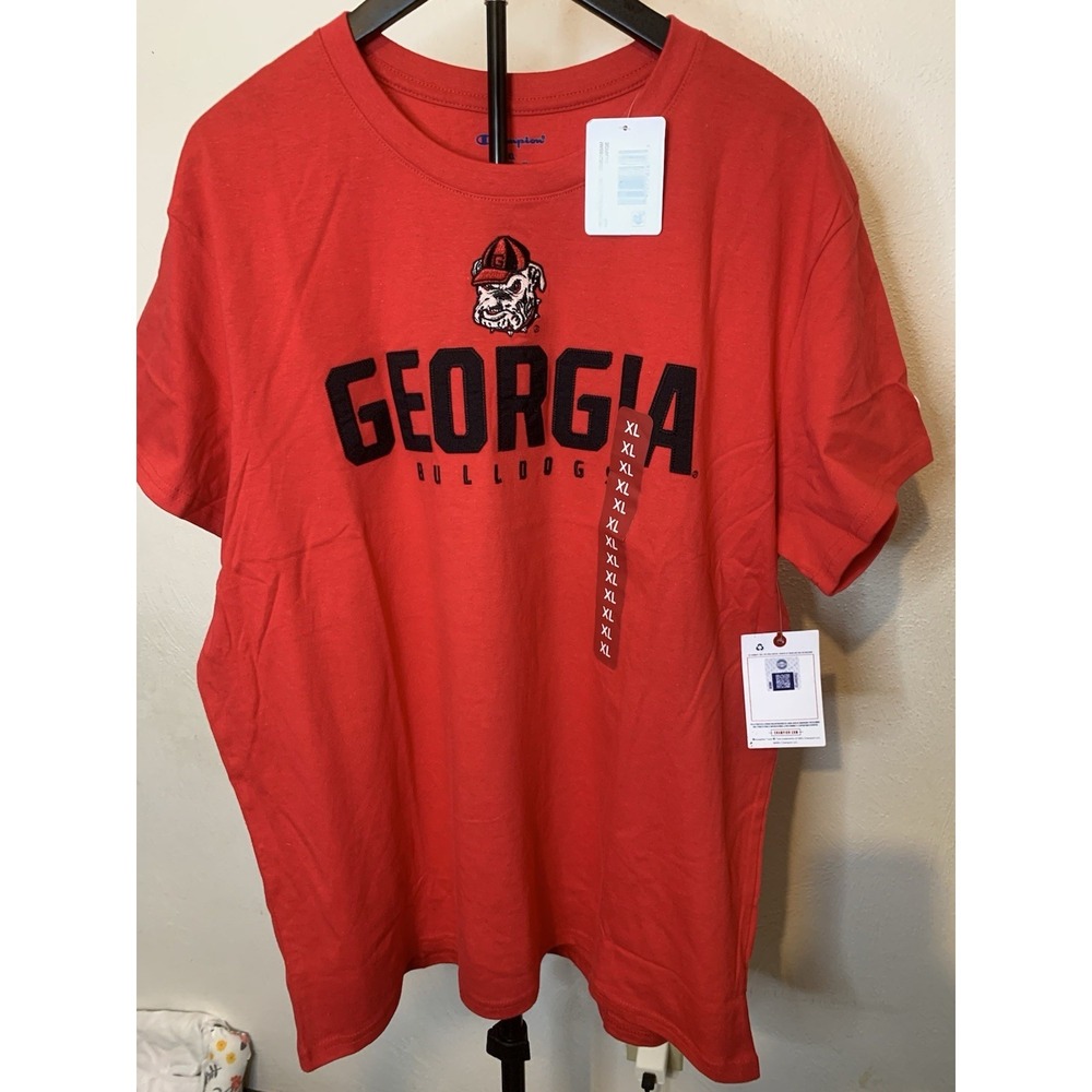 NWT Champion Georgia Bulldogs T-Shirt Red Mens XL Embroidered Logo NCAA Tee - Picture 1 of 8
